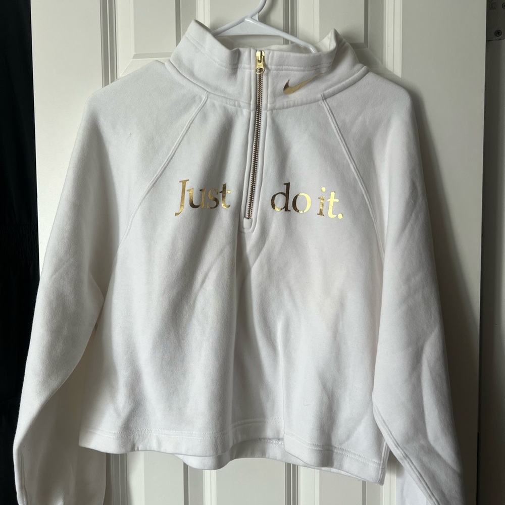 Nike White and Gold Half-Zip Sweatshirt